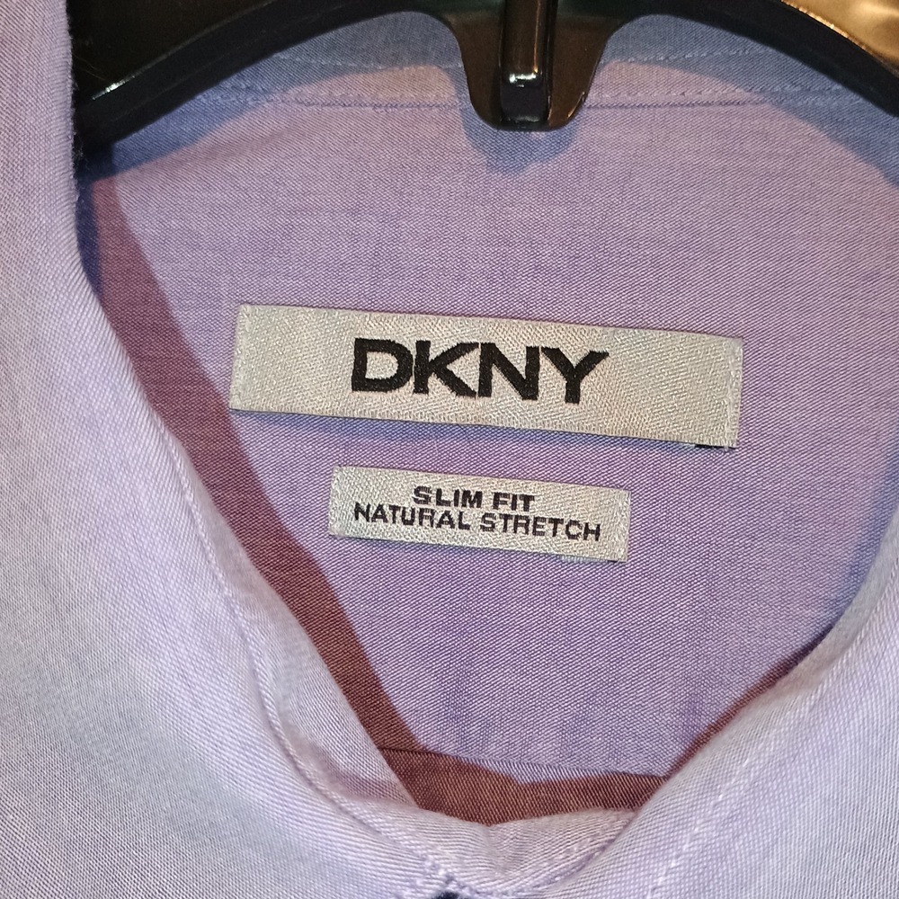 DKNY Slim Fit Natural Stretch‎ Light Purple Men's Long Sleeve Shirt - Picture 3 of 10